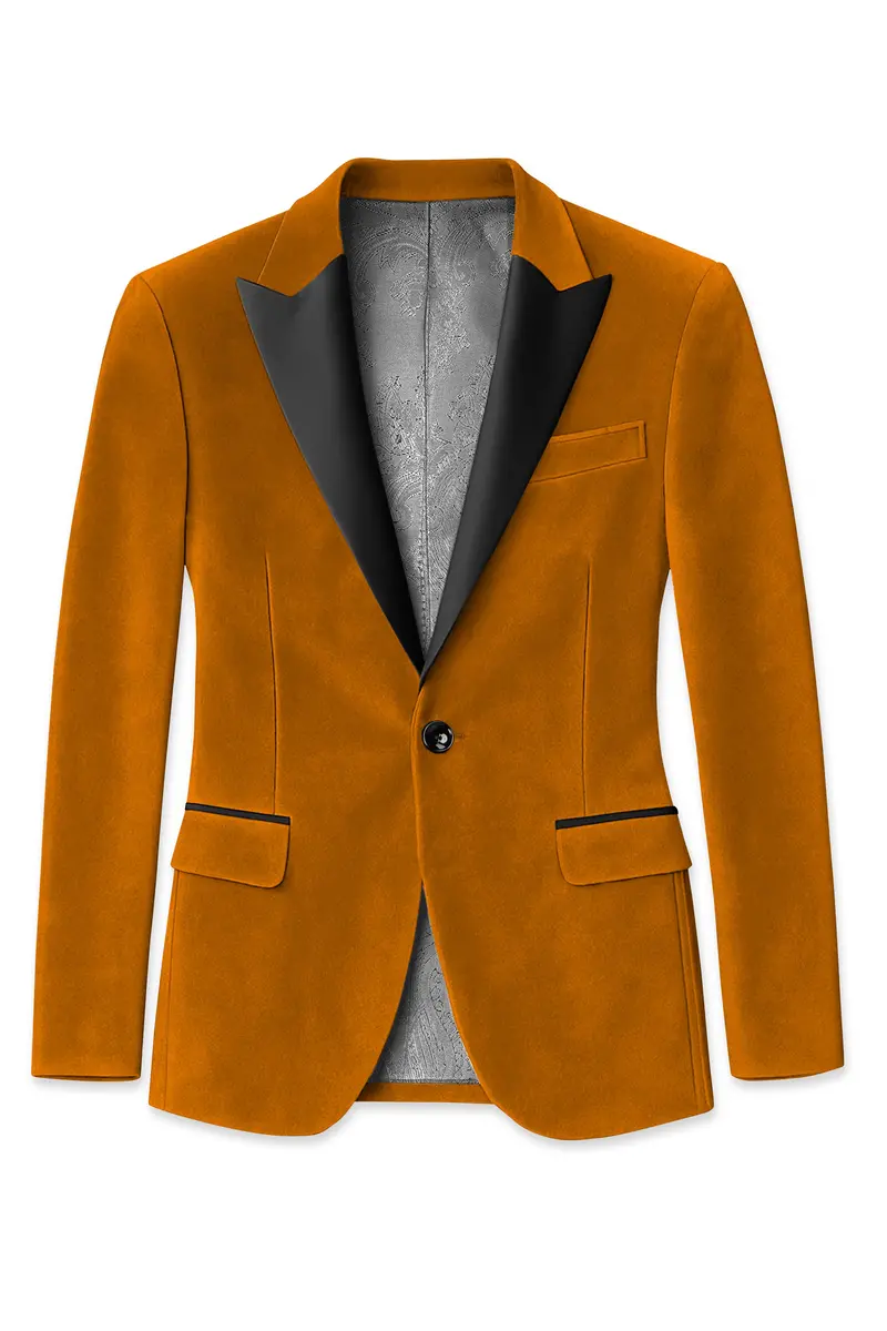 Volcan-Fiery Orange Velvet Peak Lapel Tuxedo Blazer 7