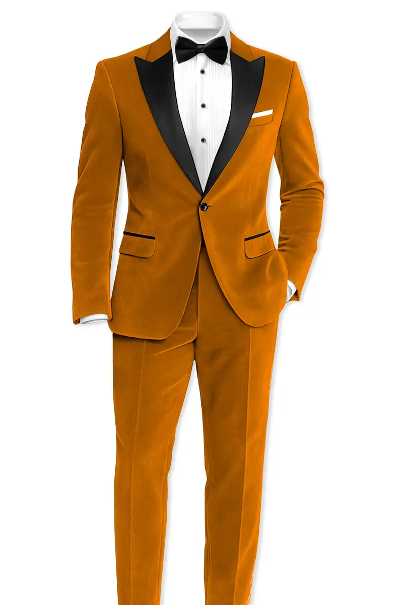Volcan-Fiery Orange Velvet Peak Lapel Tuxedo Blazer 9