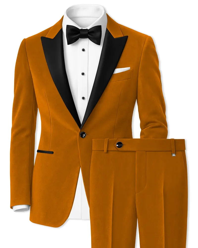 Volcan-Fiery Orange Velvet Peak Lapel Tuxedo Suit 1