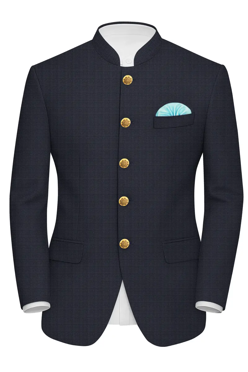 Volrano-Vulcan Blue Textured Premium Cotton Bandhgala Blazer 2