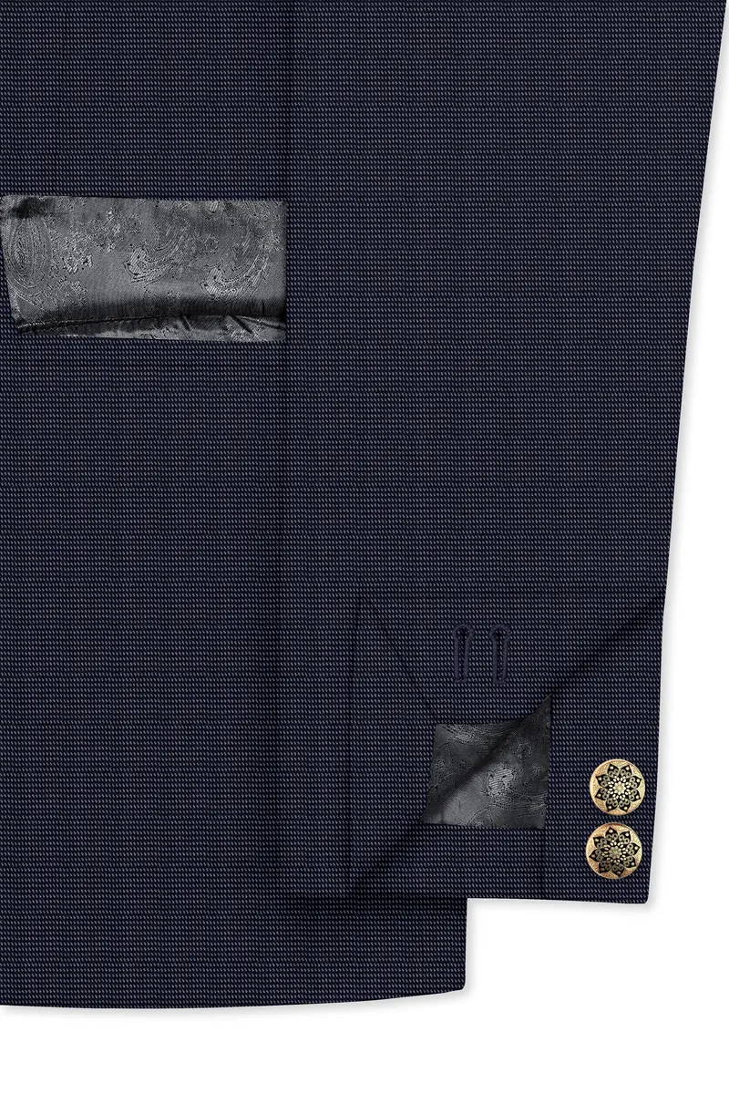 Volrano-Vulcan Blue Textured Premium Cotton Bandhgala Blazer 4