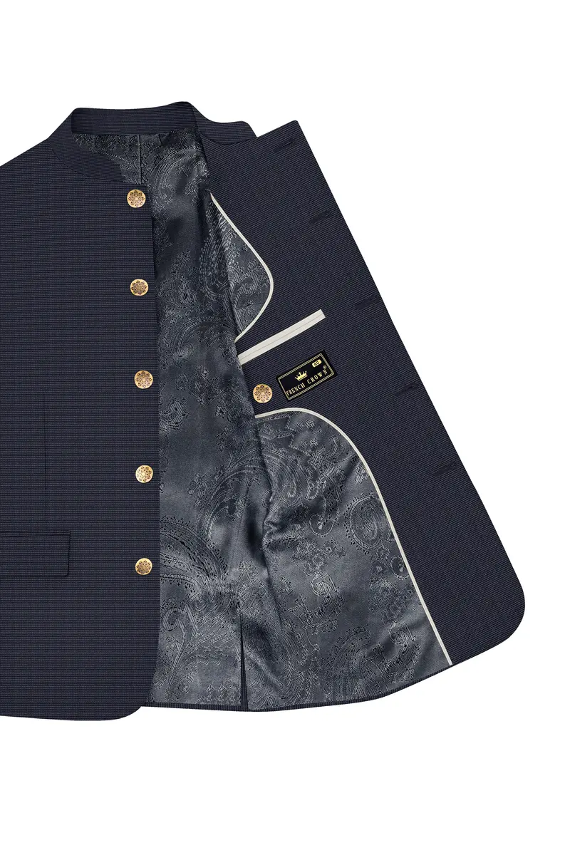Volrano-Vulcan Blue Textured Premium Cotton Bandhgala Blazer 5