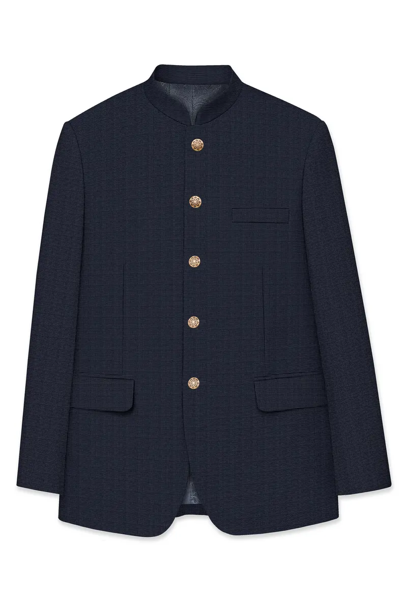 Volrano-Vulcan Blue Textured Premium Cotton Bandhgala Blazer 6