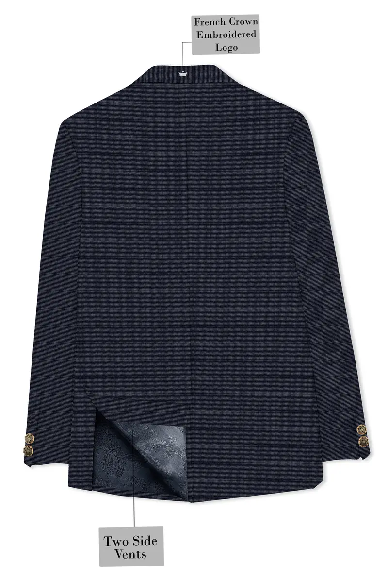 Volrano-Vulcan Blue Textured Premium Cotton Bandhgala Blazer 7