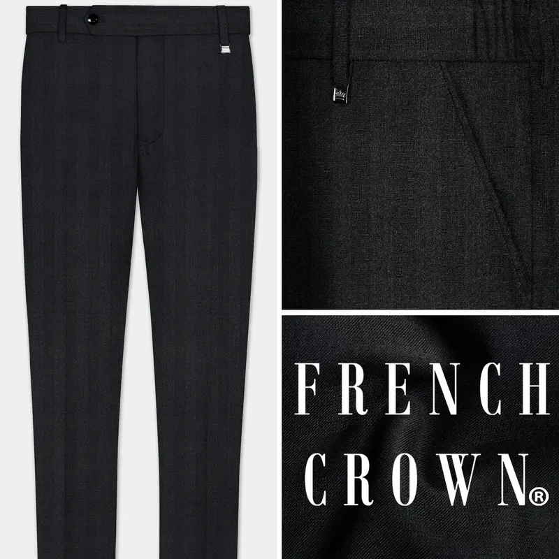 Vulcan Black Striped Wool Blend Stretchable Waistband Pant 1