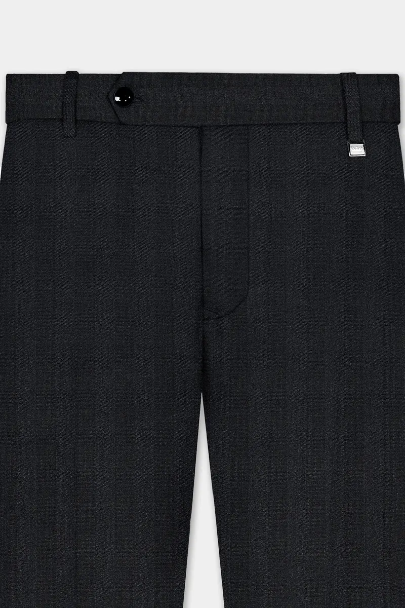 Vulcan Black Striped Wool Blend Stretchable Waistband Pant 4