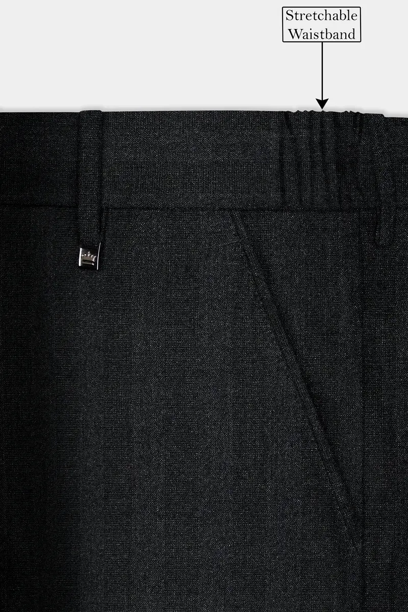 Vulcan Black Striped Wool Blend Stretchable Waistband Pant 6