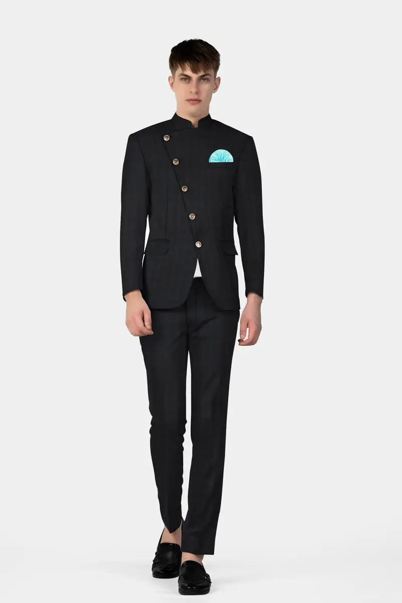 Vulcan Black Striped Wool Blend Stretchable Waistband Pant 7