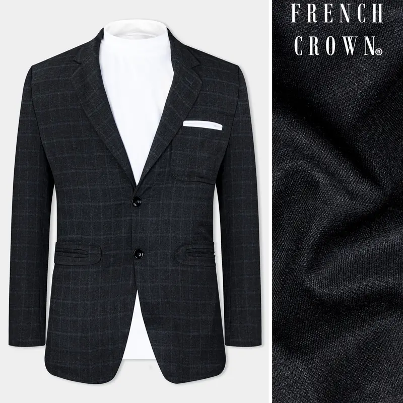 Vulcan Black With Marengo Gray Windowpane Tweed Designer Blazer 1