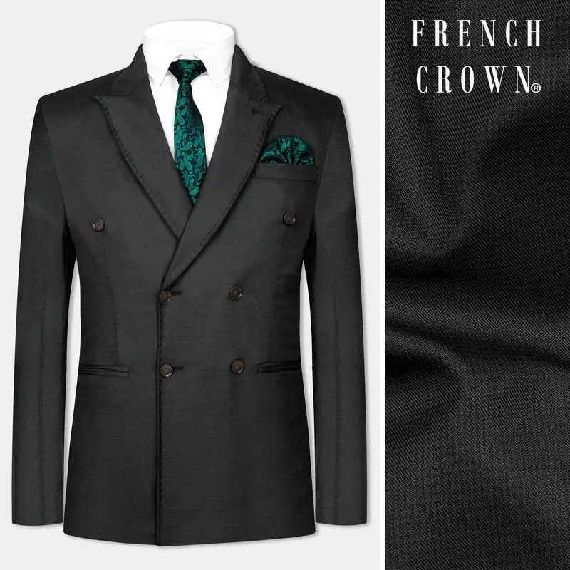 Vulcan Black Wool Rich Double Breasted Blazer 1
