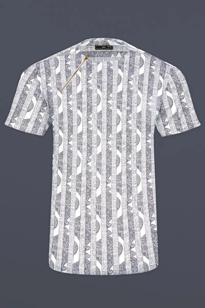 Vulcan Blue And Bright White Art Printed Luxurious Linen Designer Shirt 9