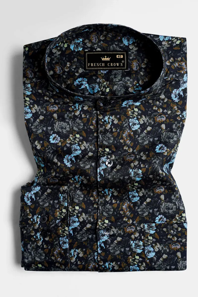 Vulcan Blue And Hippie Blue Multicolour Floral Printed Subtle Sheen Super Soft Premium Cotton Shirt 3
