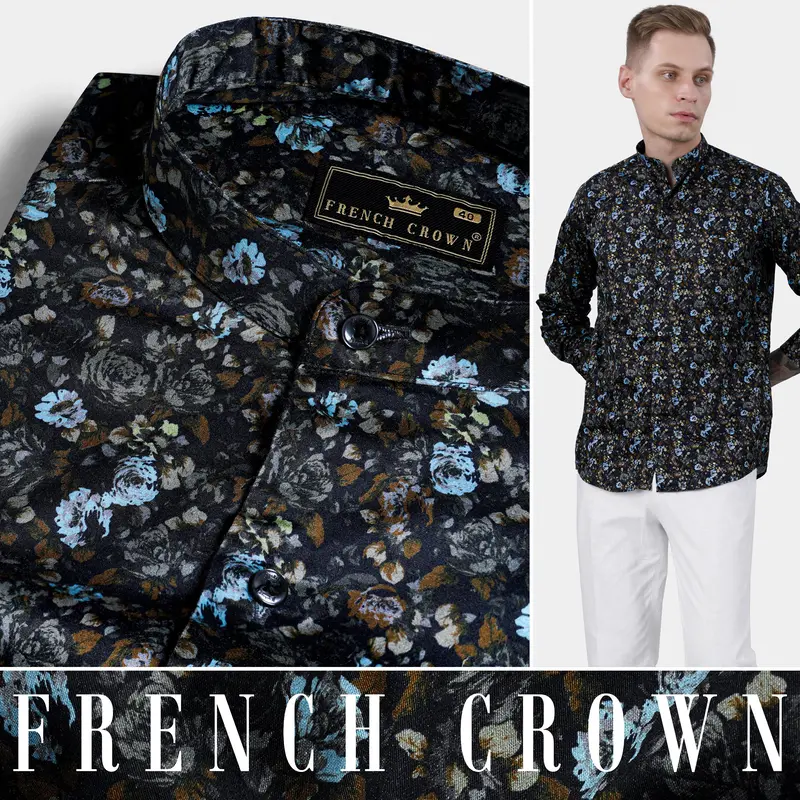 Vulcan Blue And Hippie Blue Multicolour Floral Printed Subtle Sheen Super Soft Premium Cotton Shirt 4