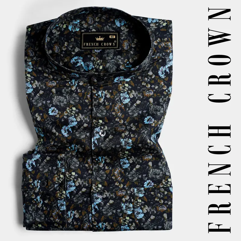 Vulcan Blue And Hippie Blue Multicolour Floral Printed Subtle Sheen Super Soft Premium Cotton Shirt 7