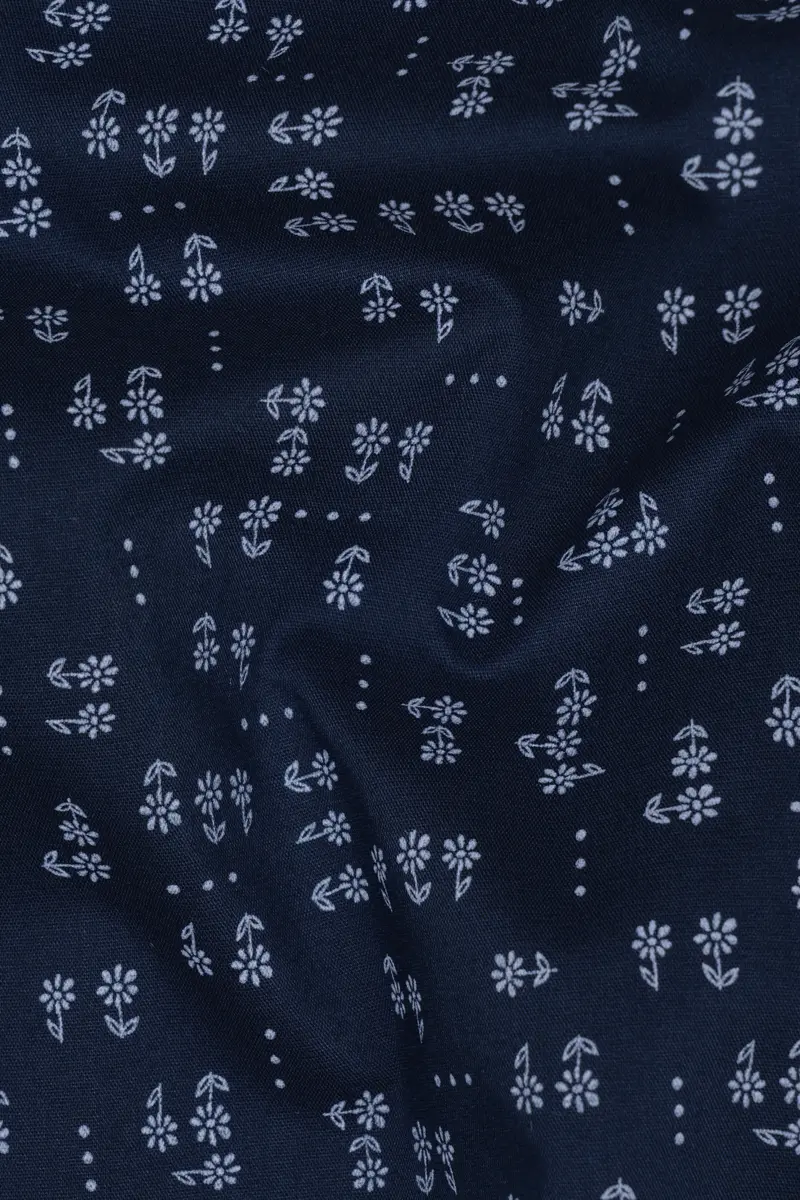 Vulcan Blue Flower Printed Poplin Giza Cotton Shirt 2