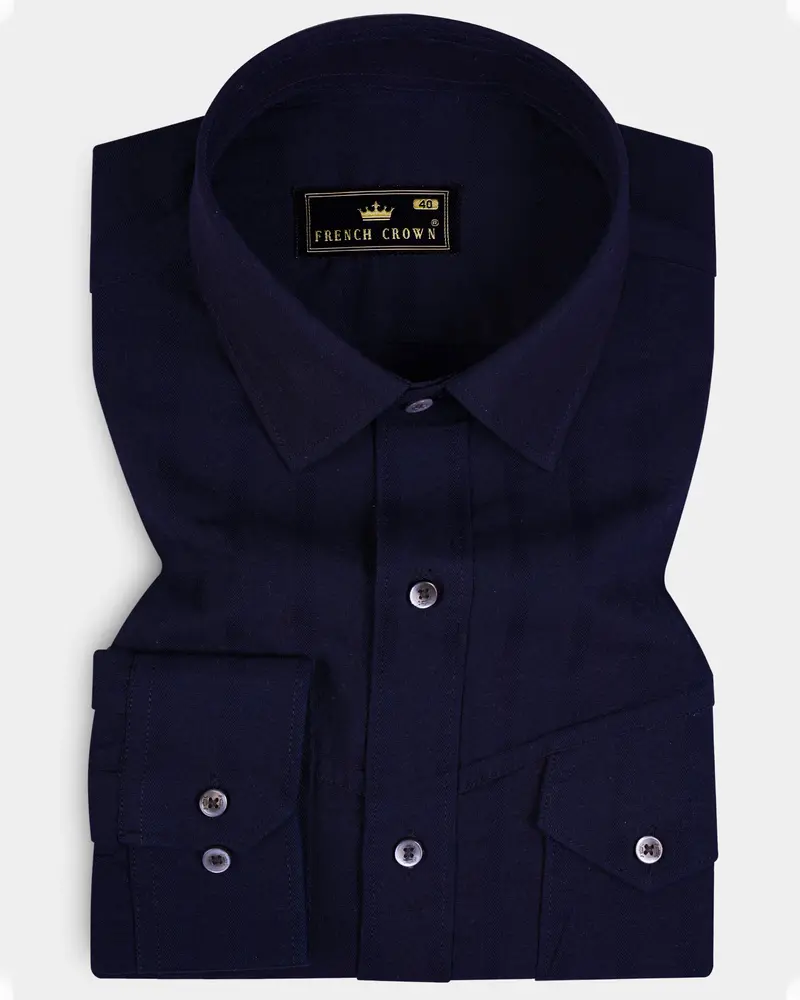 Vulcan Blue Solid Dobby Textured Premium Giza Cotton Designer Shirt 1