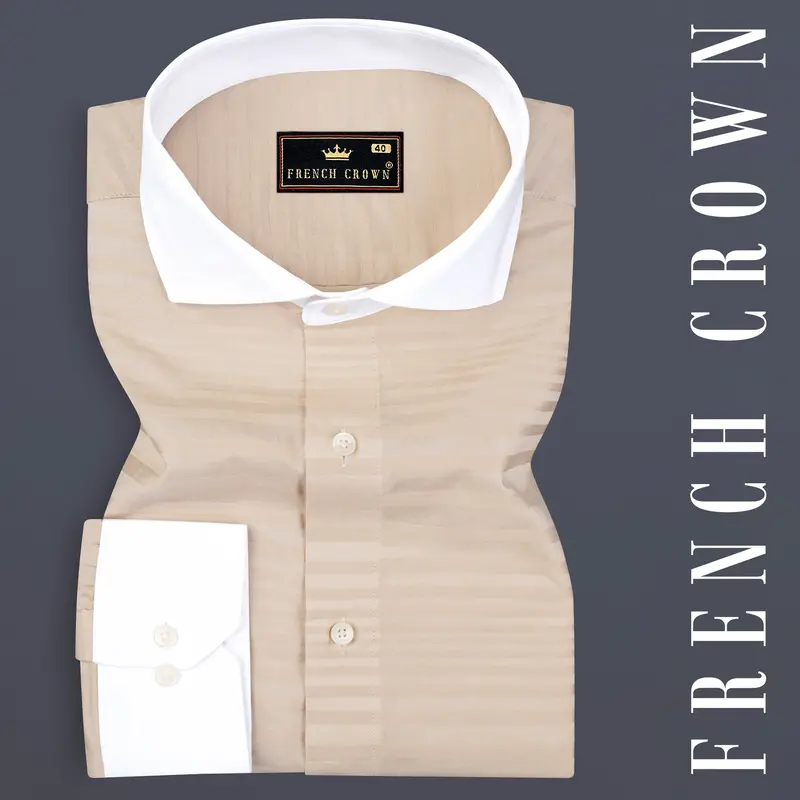 Wafer Cream Striped Dobby Textured Premium Cotton Shirt 1