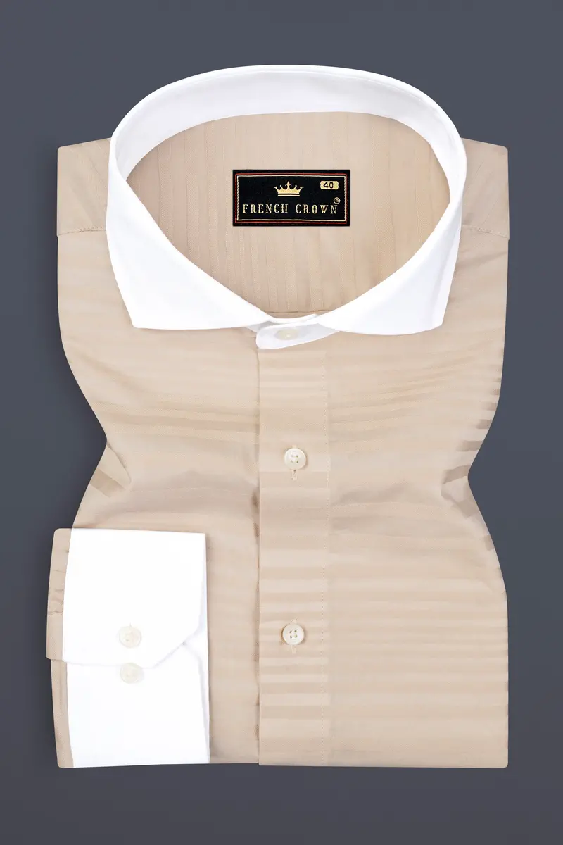 Wafer Cream Striped Dobby Textured Premium Cotton Shirt 2