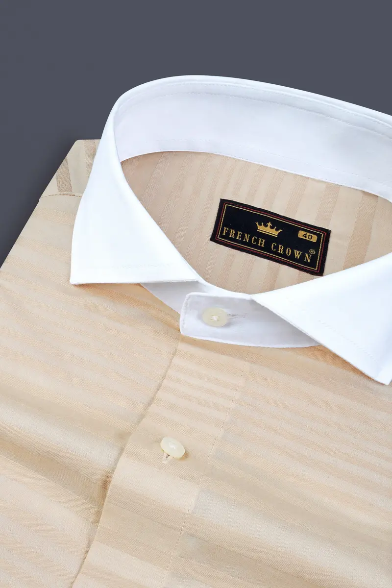 Wafer Cream Striped Dobby Textured Premium Cotton Shirt 4