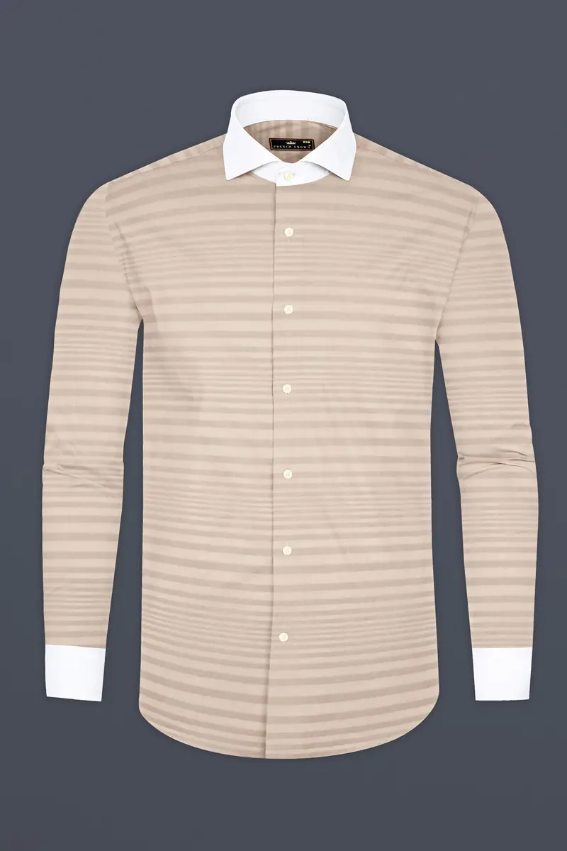 Wafer Cream Striped Dobby Textured Premium Cotton Shirt 5