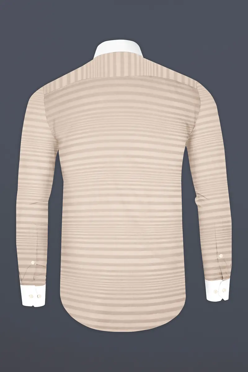 Wafer Cream Striped Dobby Textured Premium Cotton Shirt 6