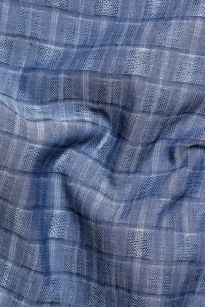 Waikawa Blue And Casper Gray Dobby Textured Premium Giza Cotton Kurta Shirt 3