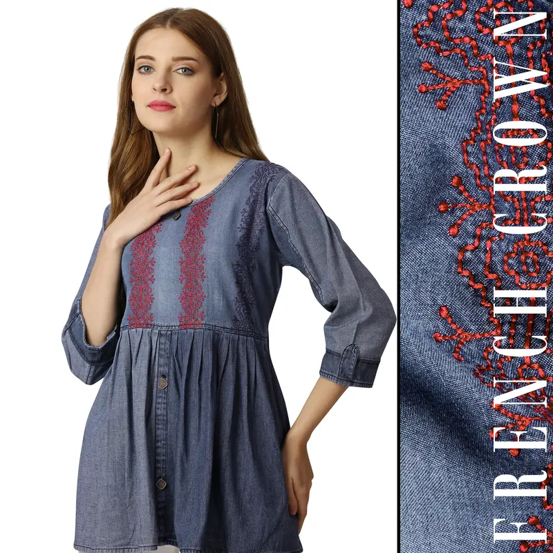 Waikawa Blue And Martini Gray Denim Top 1