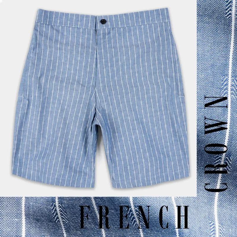 Waikawa Blue And White Striped Dobby Textured Giza Cotton Shorts 1