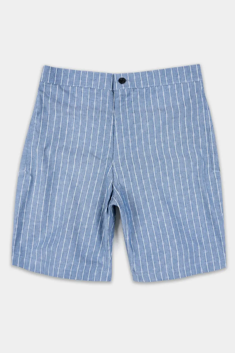 Waikawa Blue And White Striped Dobby Textured Giza Cotton Shorts 2