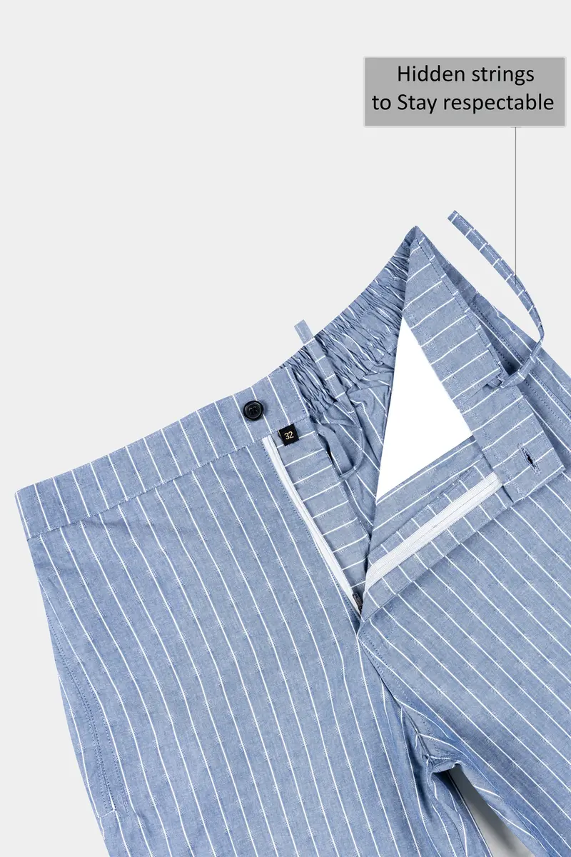 Waikawa Blue And White Striped Dobby Textured Giza Cotton Shorts 4