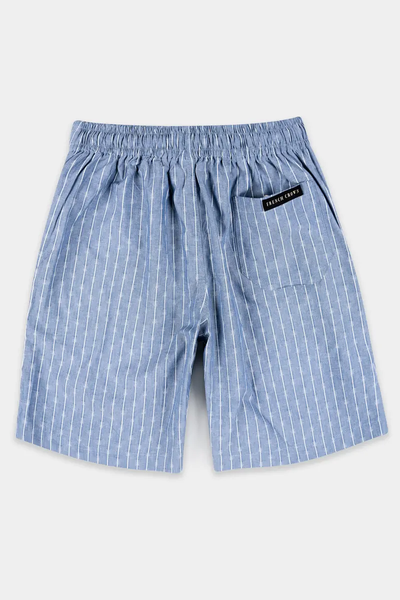 Waikawa Blue And White Striped Dobby Textured Giza Cotton Shorts 5