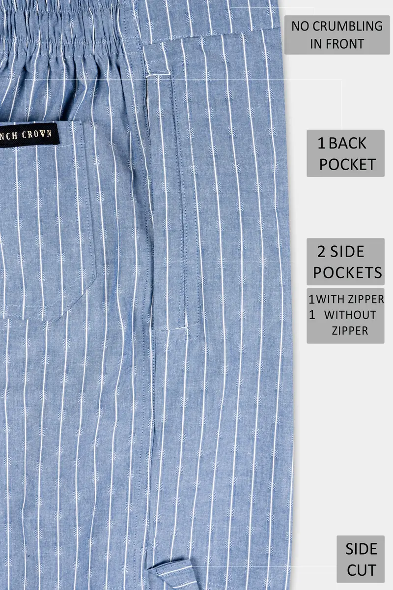 Waikawa Blue And White Striped Dobby Textured Giza Cotton Shorts 6