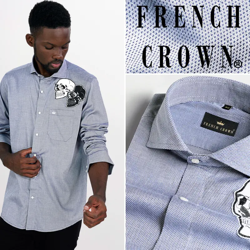 Waikawa Blue And White With Funky Patchwork Dobby Textured Premium Giza Cotton Designer Shirt 1