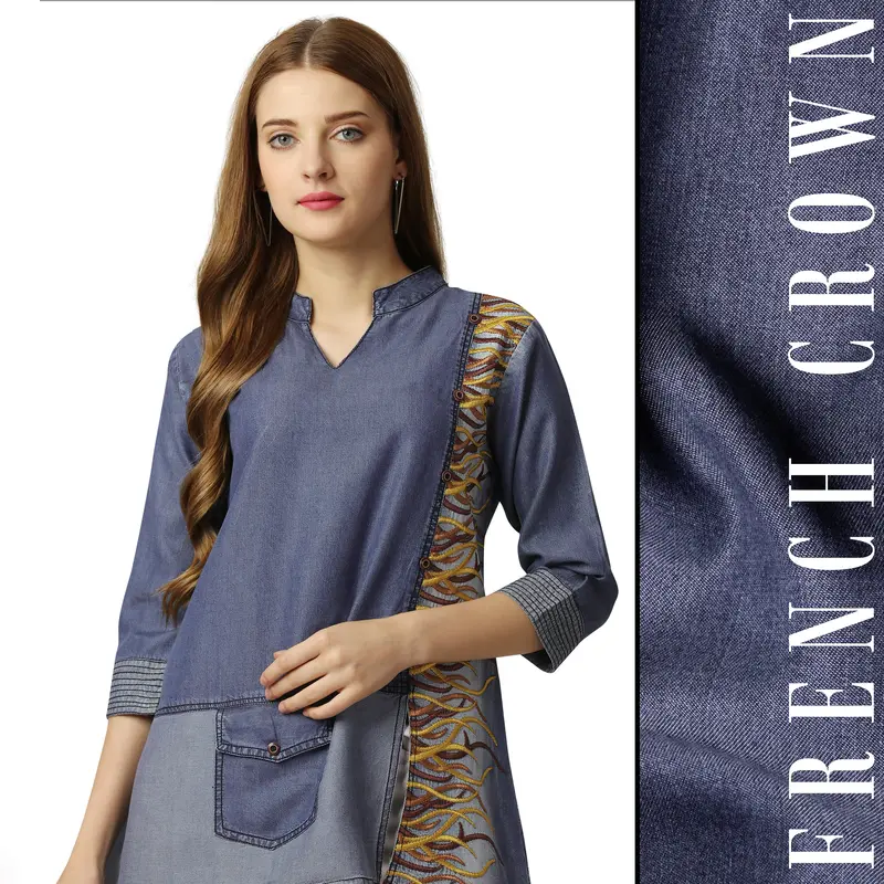 Waikawa Blue Multicolour Embroidered Denim Top 1