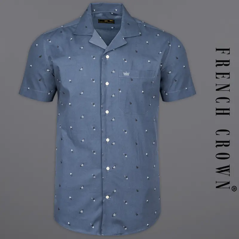 Waikawa Blue Printed Premium Cotton Half Sleeves Shirt 1