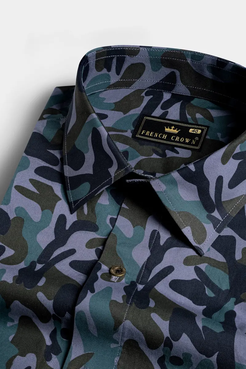 Waikawa Purple And Haiti Blue Multicolour Camouflage Royal Oxford Shirt 1
