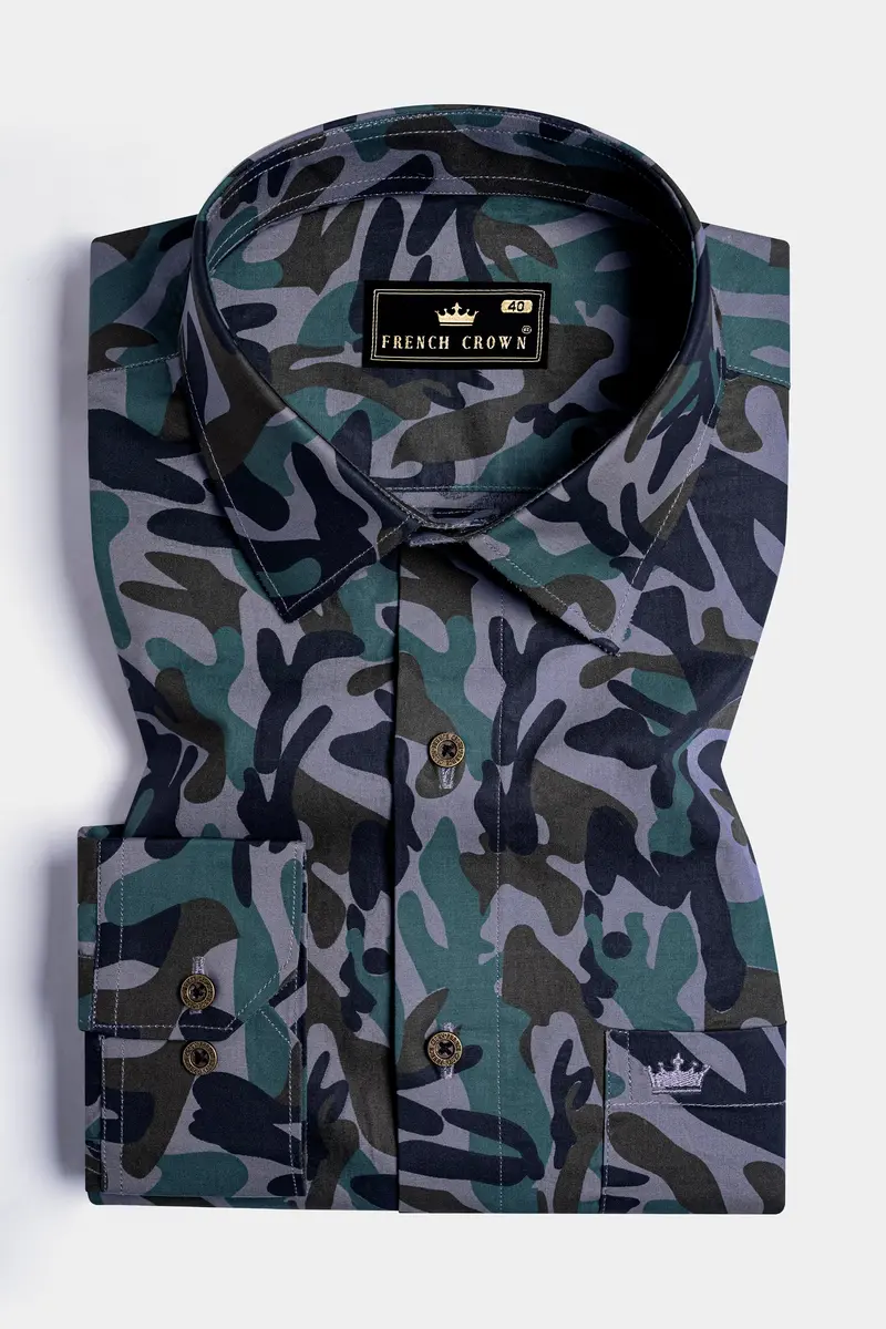 Waikawa Purple And Haiti Blue Multicolour Camouflage Royal Oxford Shirt 3