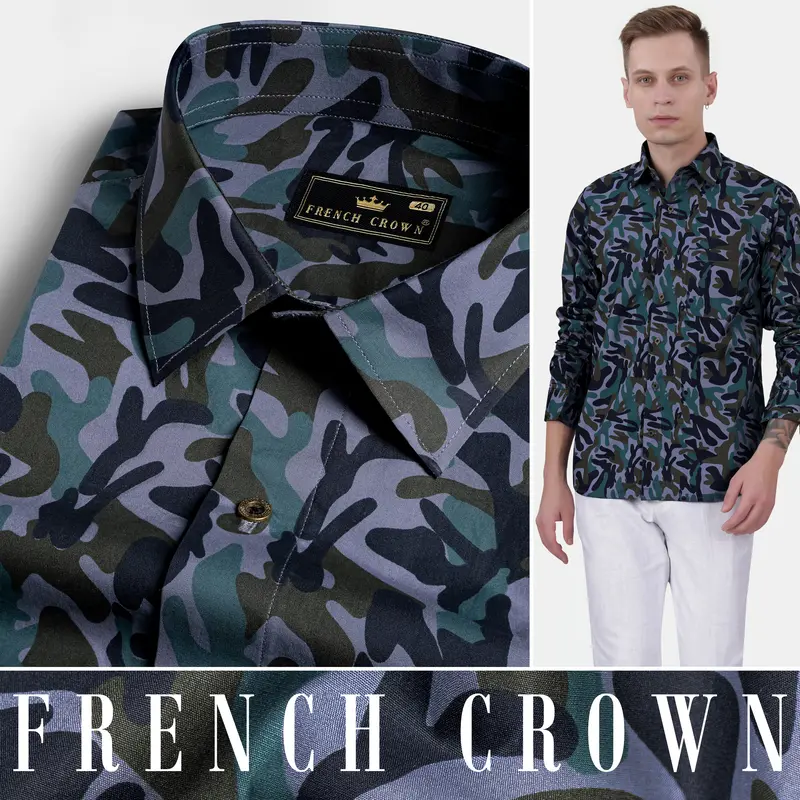 Waikawa Purple And Haiti Blue Multicolour Camouflage Royal Oxford Shirt 4