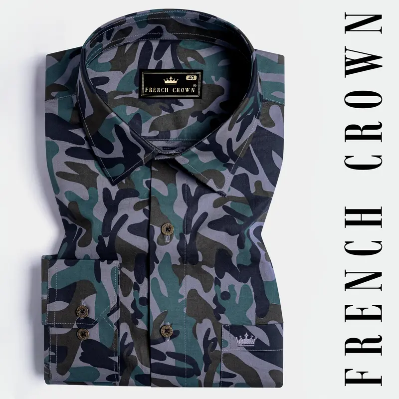 Waikawa Purple And Haiti Blue Multicolour Camouflage Royal Oxford Shirt 7