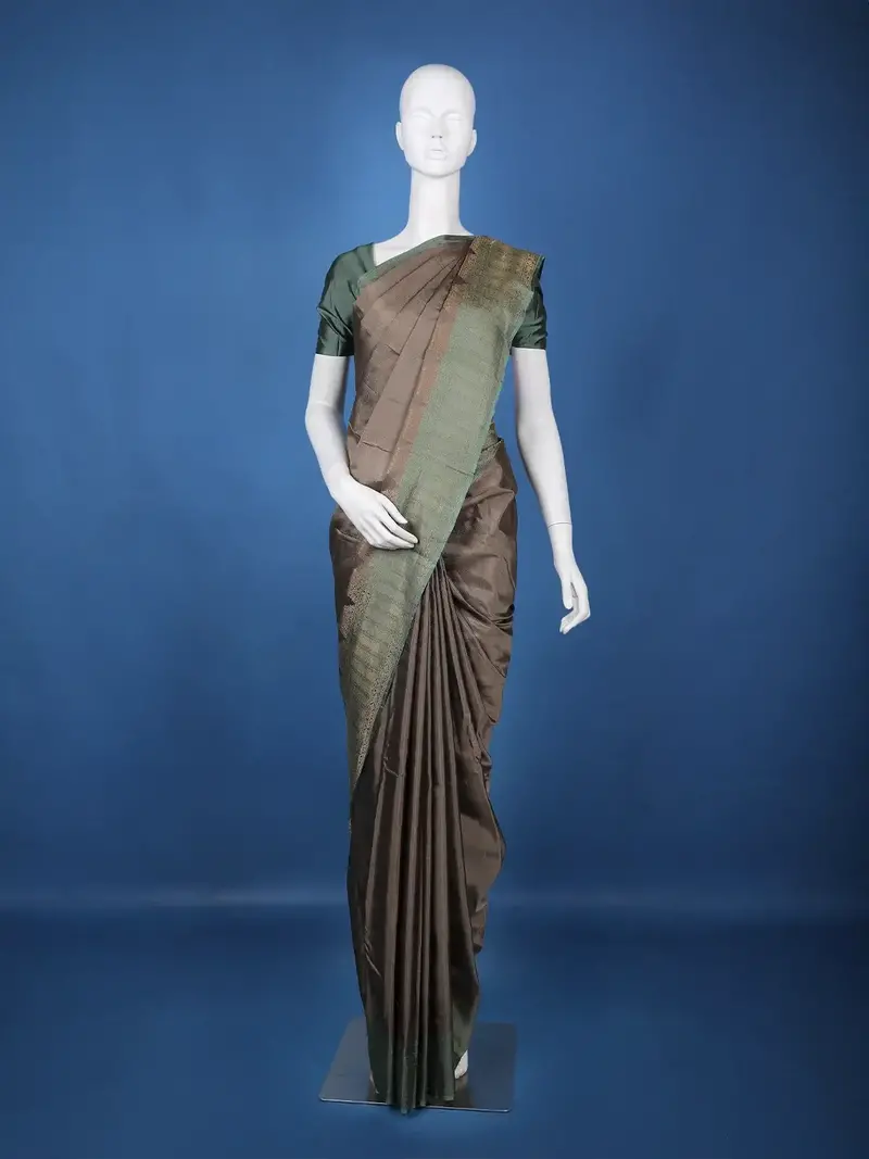Walnut Brown Solid Design Woven Silk Saree 1