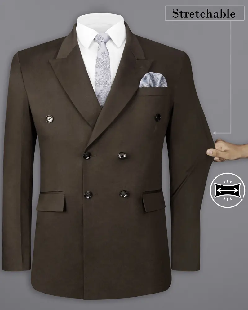 Walnut Brown Solid Stretchable Premium Cotton Double Breasted Traveler Blazer 2