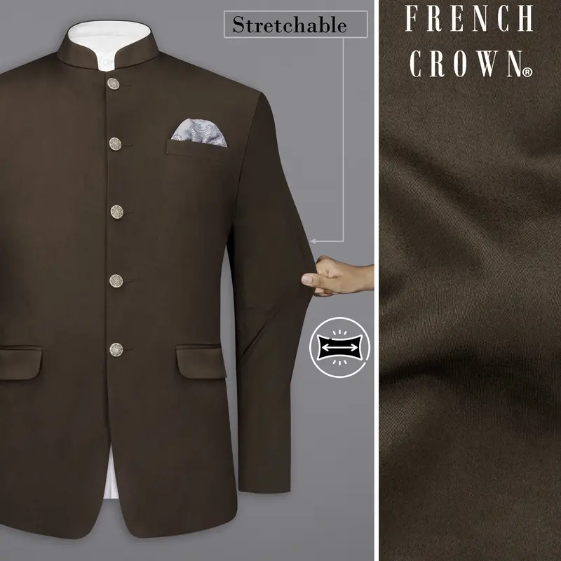 Walnut Brown Stretchable Premium Cotton Bandhgala Traveler Blazer 1