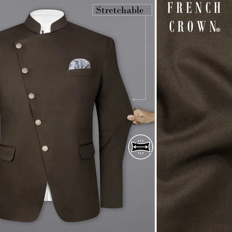 Walnut Brown Stretchable Premium Cotton Cross Placket Bandhgala Traveler Blazer 1