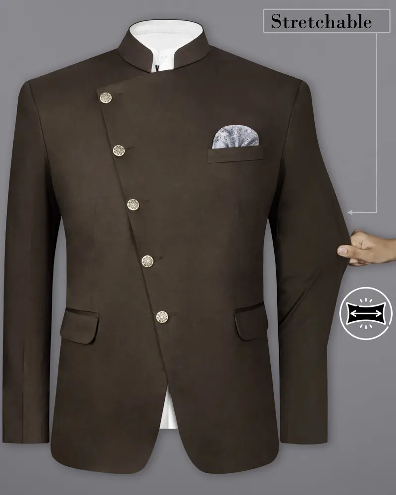 Walnut Brown Stretchable Premium Cotton Cross Placket Bandhgala Traveler Blazer 2
