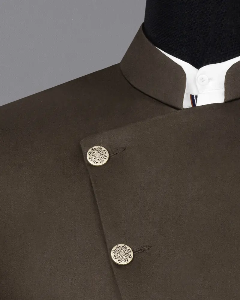 Walnut Brown Stretchable Premium Cotton Cross Placket Bandhgala Traveler Blazer 4