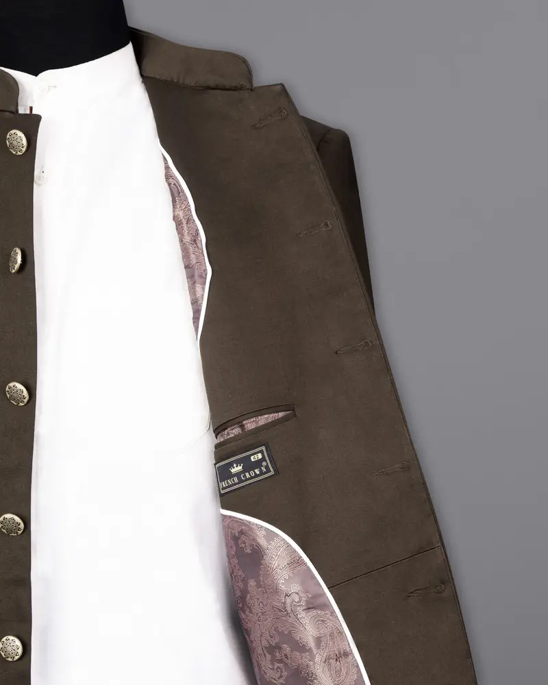 Walnut Brown Stretchable Premium Cotton Cross Placket Bandhgala Traveler Blazer 7
