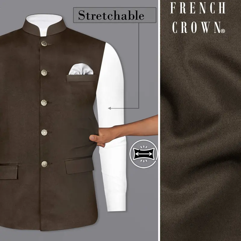 Walnut Brown Stretchable Premium Cotton Traveler Nehru Jacket 1