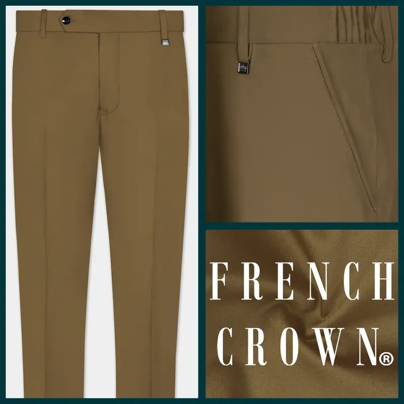 Walnut Luxe-Arrowtown Brown Solid Cotton Stretchable Waistband Pant 1