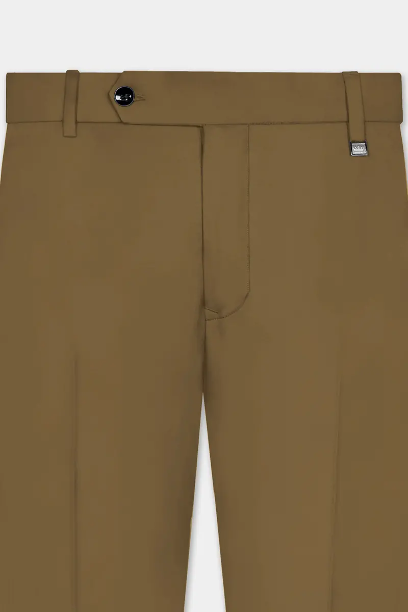 Walnut Luxe-Arrowtown Brown Solid Cotton Stretchable Waistband Pant 4