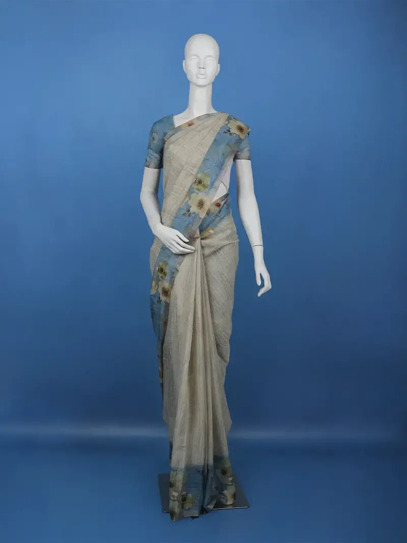 Warm Beige Floral Design Tussar Silk Saree 1
